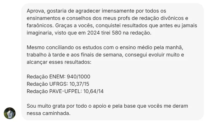 Depoimento de aluno: 580 → 940