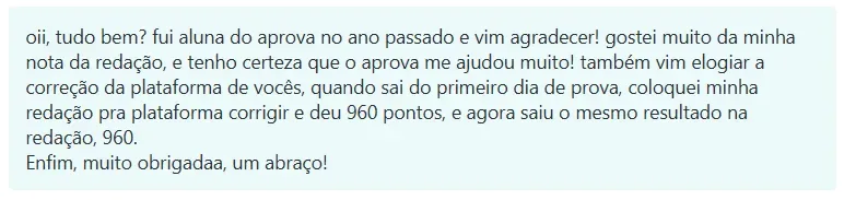 Depoimento de aluno: 960 = nota oficial