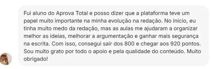 Depoimento de aluno: 800 → 920