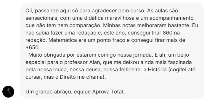 Depoimento de aluno: tirou 860