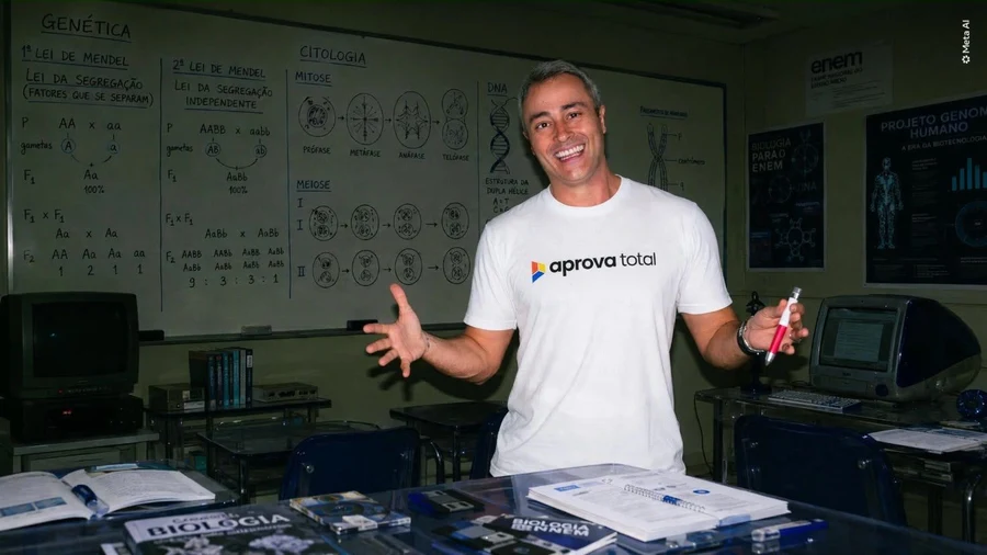 Professor Paulo Jubilut dando aula em frente ao quadro