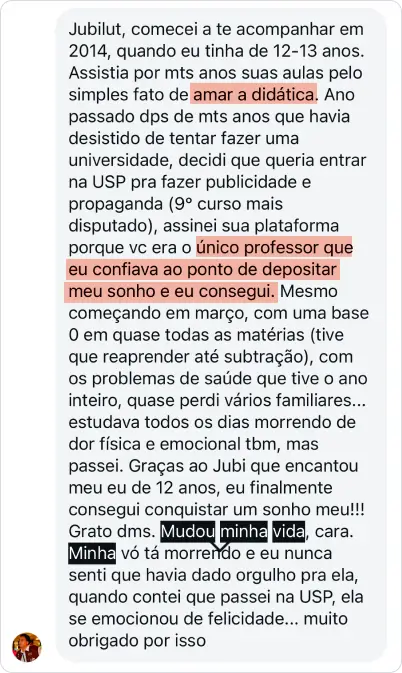 Depoimento de aluno sobre o professor Jubilut