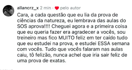 Comentário de aluno sobre o SOS